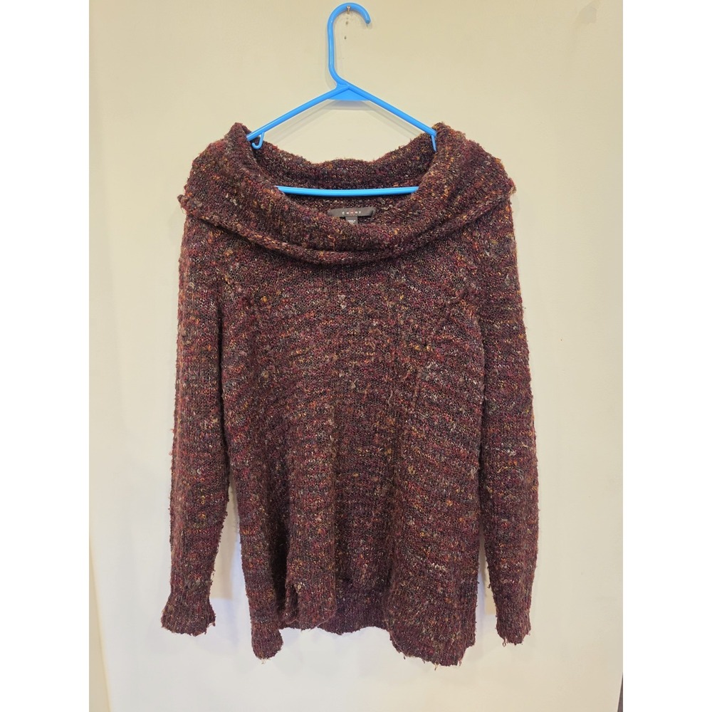 Fever Burgundy Multicolor Cowl Neck Chunky Knit Sweater Womens XL Boho 90s Cozy